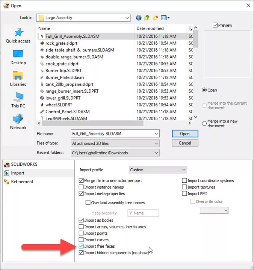 SOLIDWORKS Import Free Faces for Large Assemblies