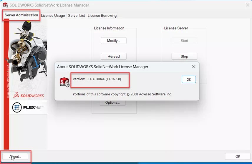 SOLIDWORKS SolidNetWork License Manager Service Administration Versienummer