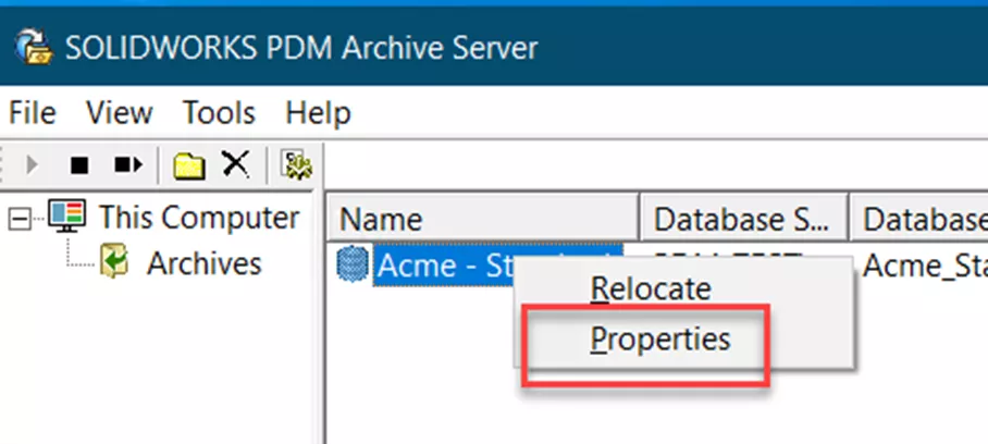 SOLIDWORKS Configuration Manager Properties Option