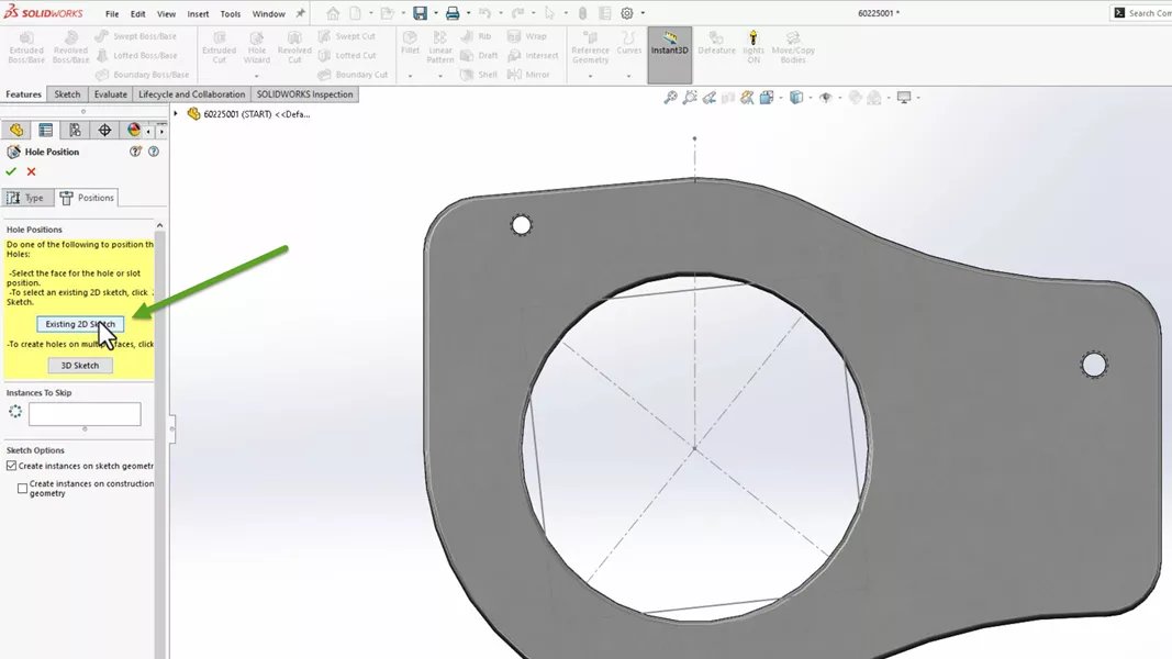 SOLIDWORKS 2024 Existing 2D Sketch Option