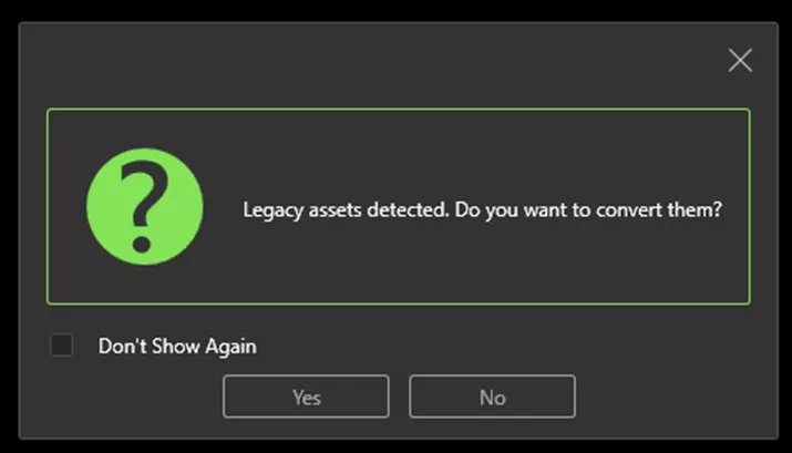 Legacy Assets Detected Message SOLIDWORKS Visualize