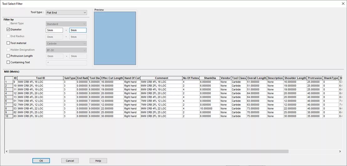 SOLIDWORKS CAM 2024 Filtro de selección de herramientas 