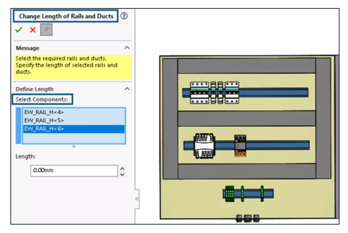 Changing the Length of Multiple Rails and Ducts in SOLIDWORKS Electrical 2024