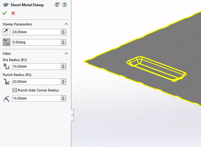 Sheet Metal Stamp Sheet Metal Updates in SOLIDWORKS 2024