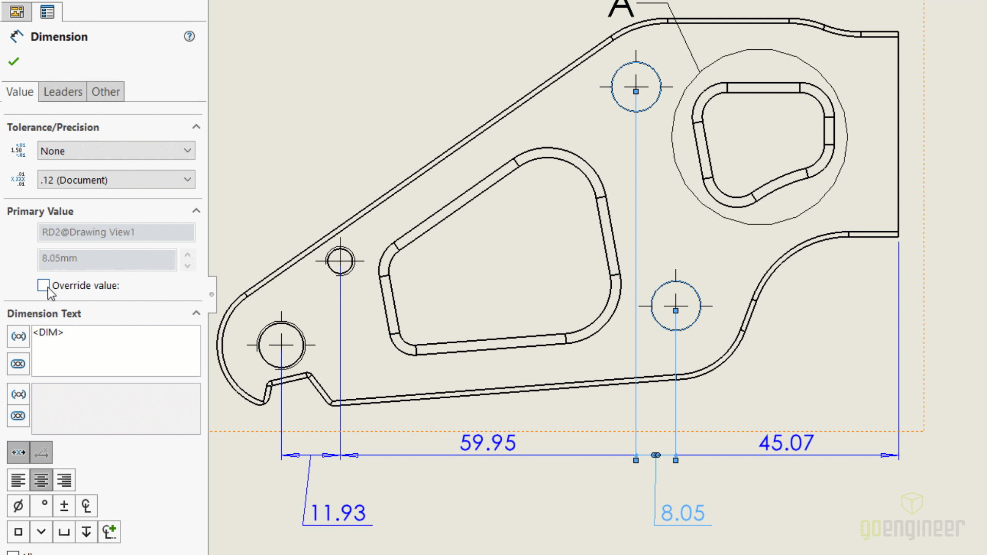 Overridden Dimension Drawing Updates New in SOLIDWORKS 2024 