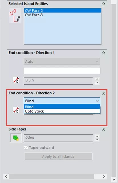 SOLIDWORKS CAM 2024 Condiciones finales de isla