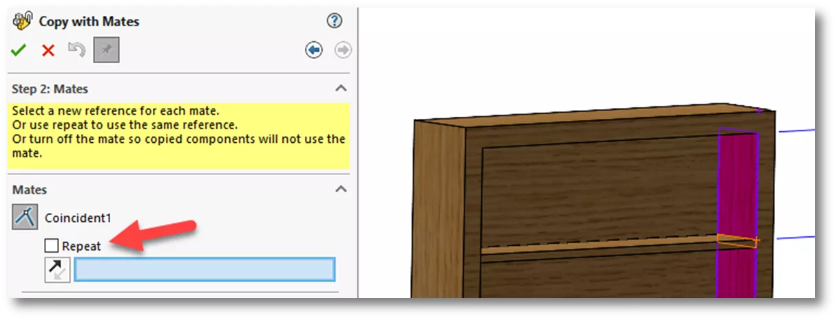 Repeat Option SOLIDWORKS Copy with Mates 