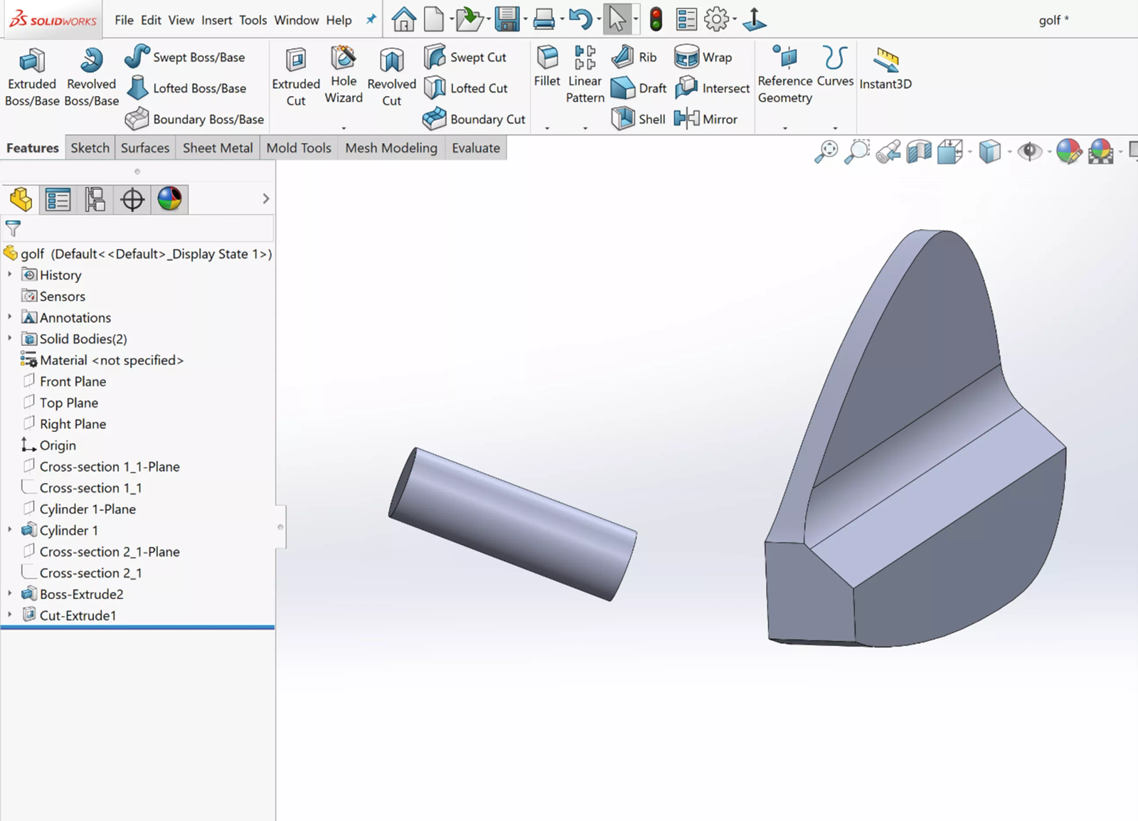 Extruir y cortar en SOLIDWORKS Equipamiento deportivo personalizado 