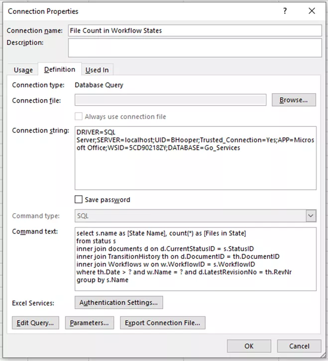 Connection Properties Definition Tab Command Text 