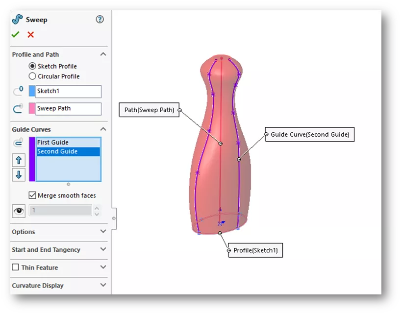 SOLIDWORKS Swept Boss/Base Example 