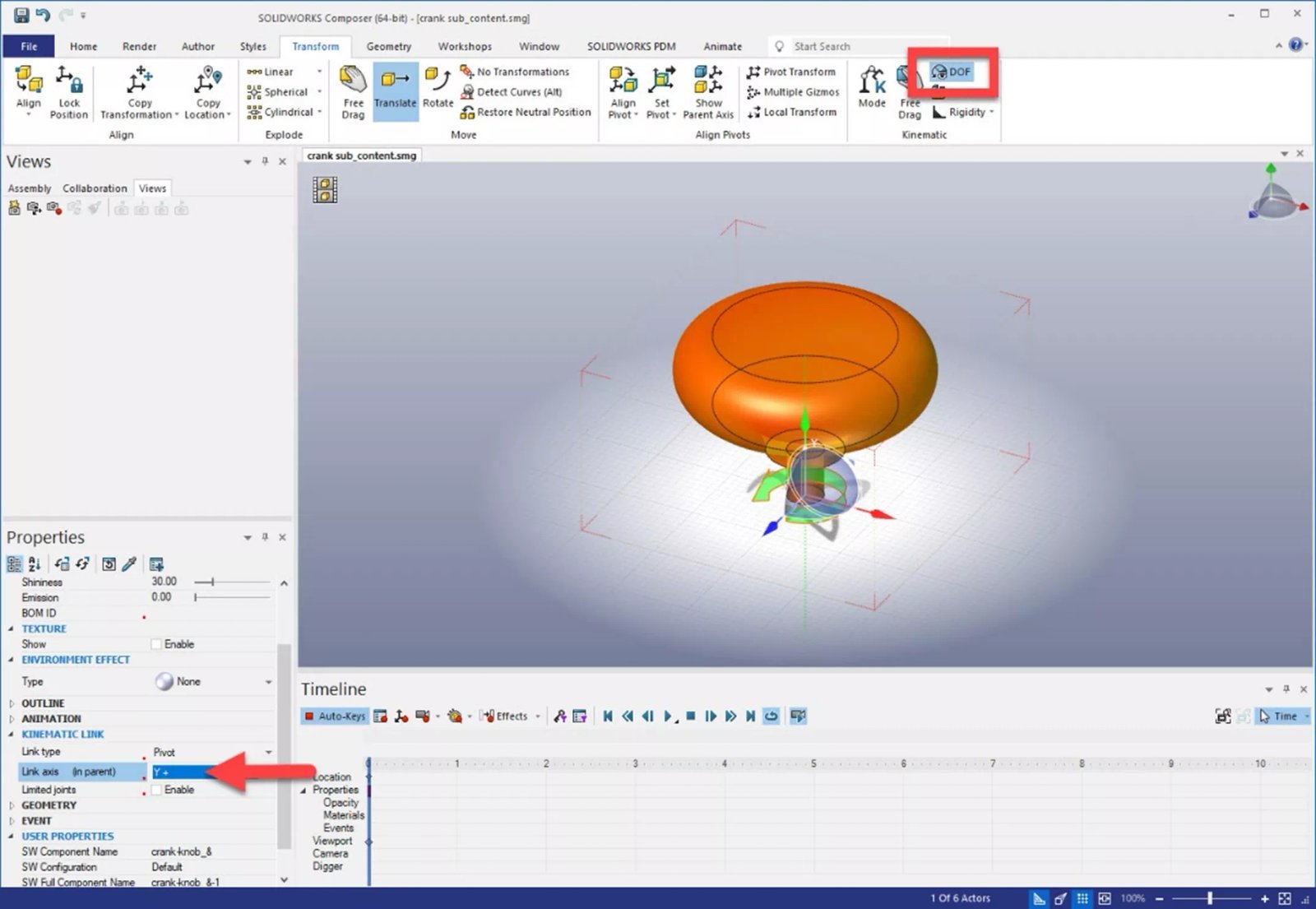 SOLIDWORKS Composer Kinematic Link Properties