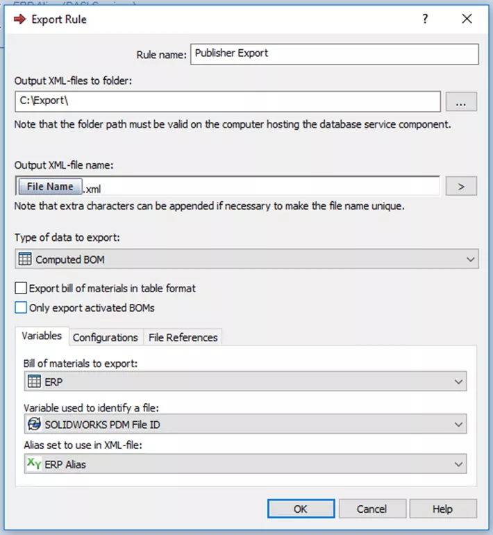 Export Rule SOLIDWORKS PDM BOM 