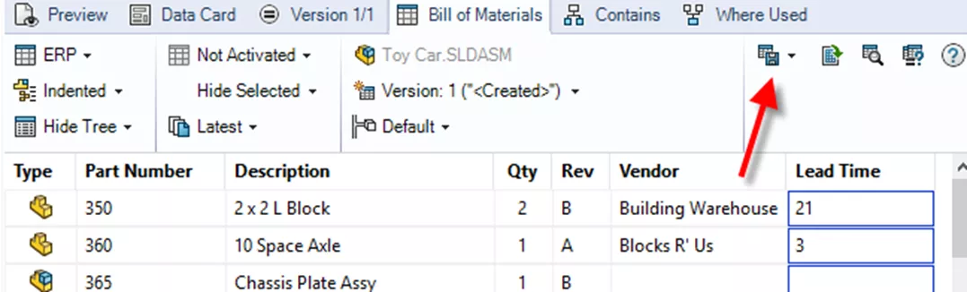 SOLIDWORKS PDM Manual Export BOMs