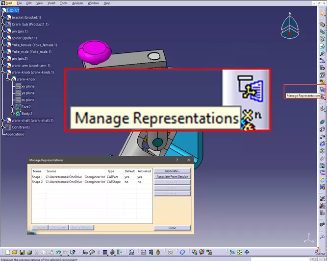 Gestionar representaciones en CATIA V5