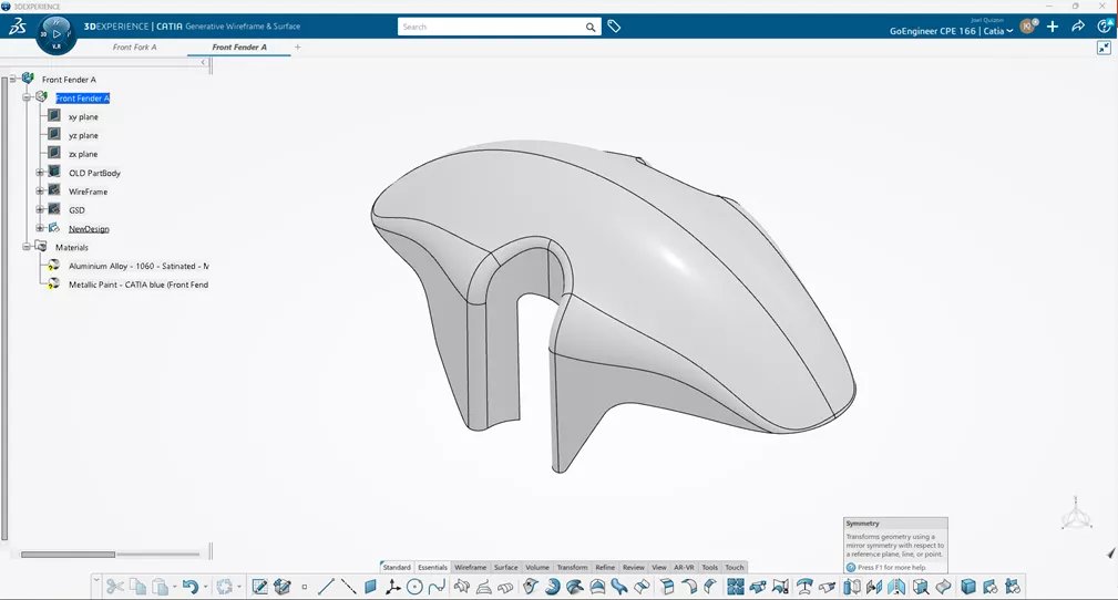 3DEXPERIENCE CATIA サーフェス デザインの対称コマンド