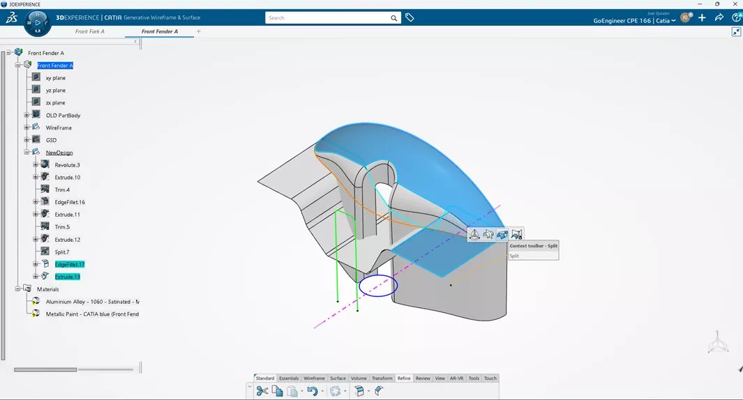 3DEXPERIENCE CATIA での分割サーフェス 