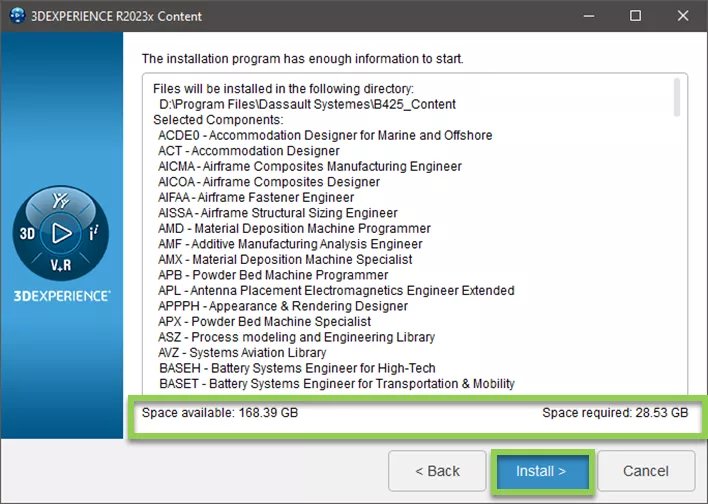 Verificar o espaço disponível para a instalação do 3DEXPERIENCE CATIA 