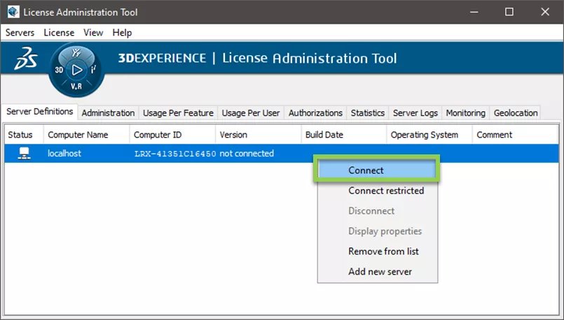 Ferramenta de conexão para administração de licenças do 3DEXPERIENCE 