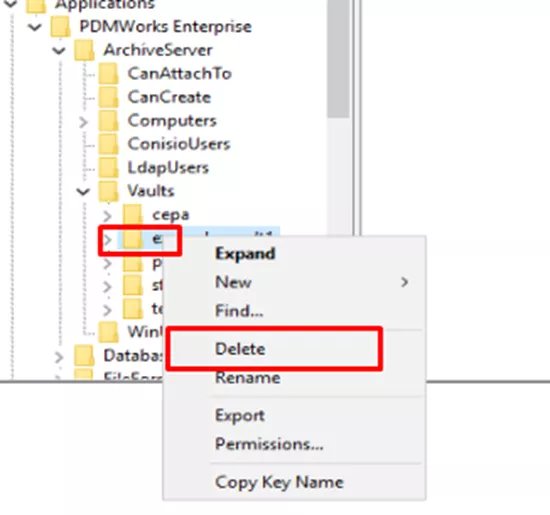 SOLIDWORKS PDM レジストリ フォルダーの削除