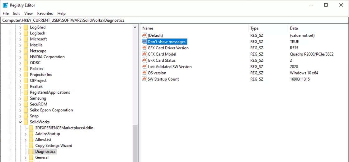 محرر التسجيل لا يعرض الرسائل SOLIDWORKS Resource Monitor 