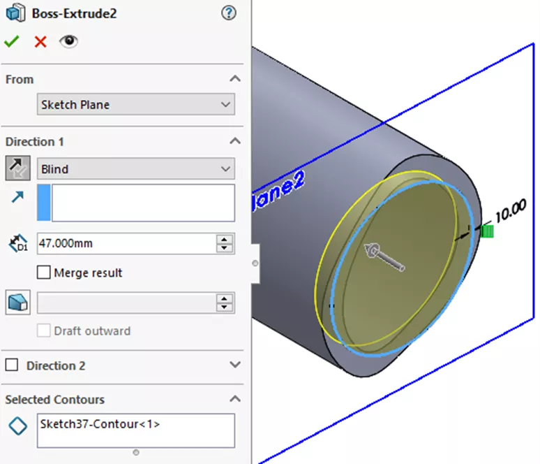 Menedżer właściwości PropertyManager Wyciągnięcie dodania dla pokrywy w SOLIDWORKS Flow Simulation