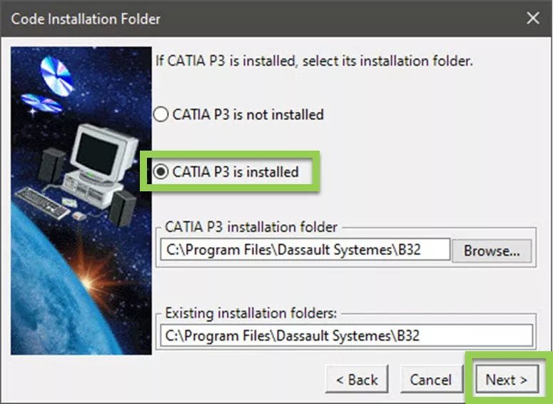 CATIA P3 se instala Carpeta de instalación de código
