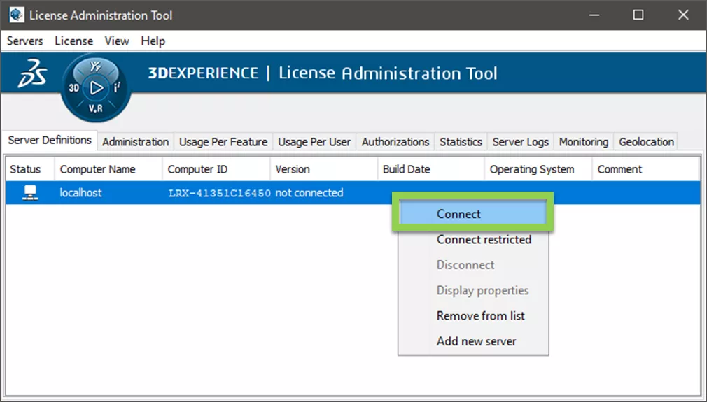 Conecte 3DEXPERIENCE en la herramienta de administración de licencias 