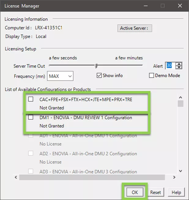 Información sobre licencias de CATIA License Manager 