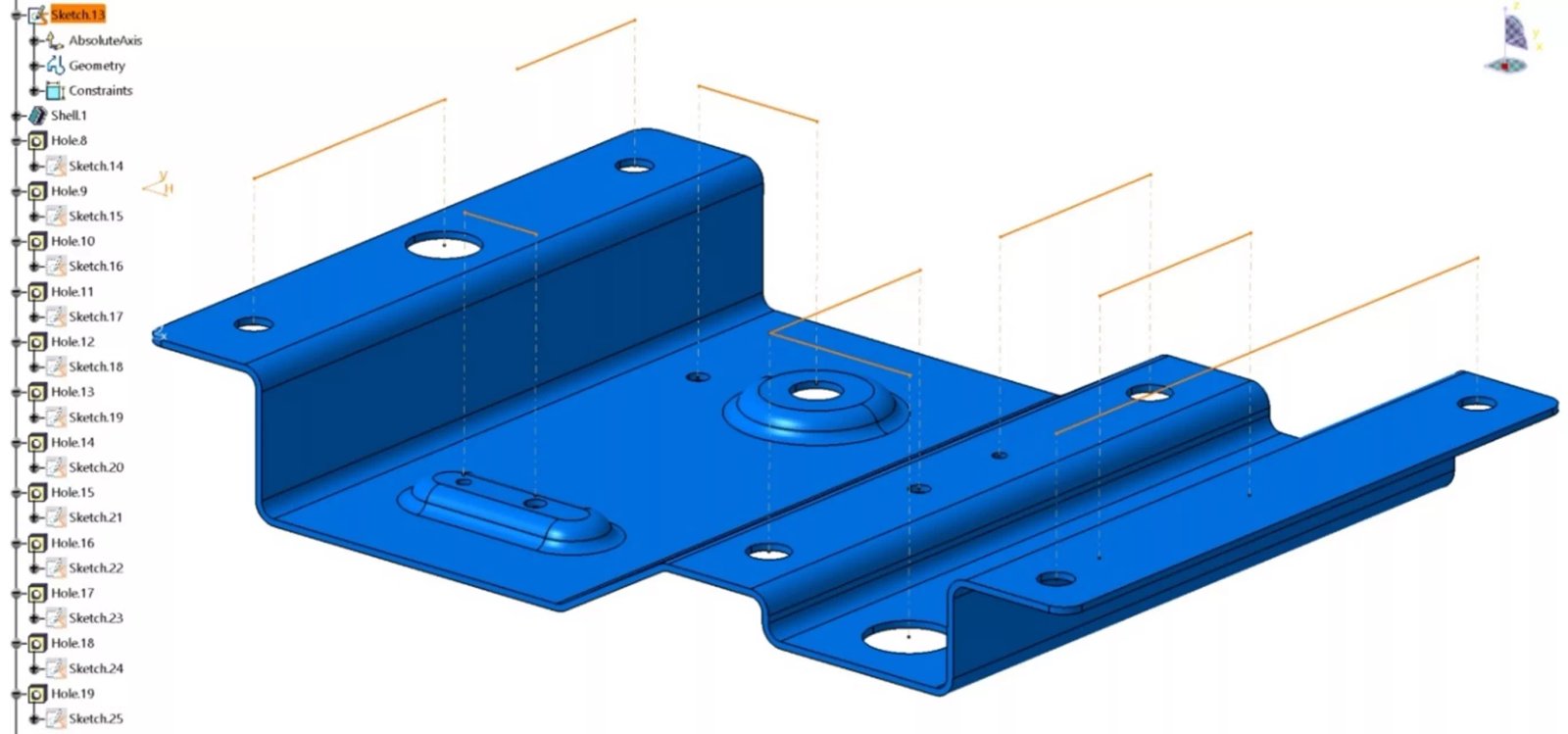 Эскизы копланарных отверстий Советы по моделированию в CATIA V5 