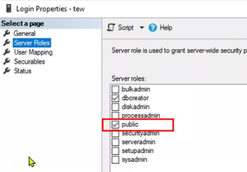 Публичные роли SQL Server 
