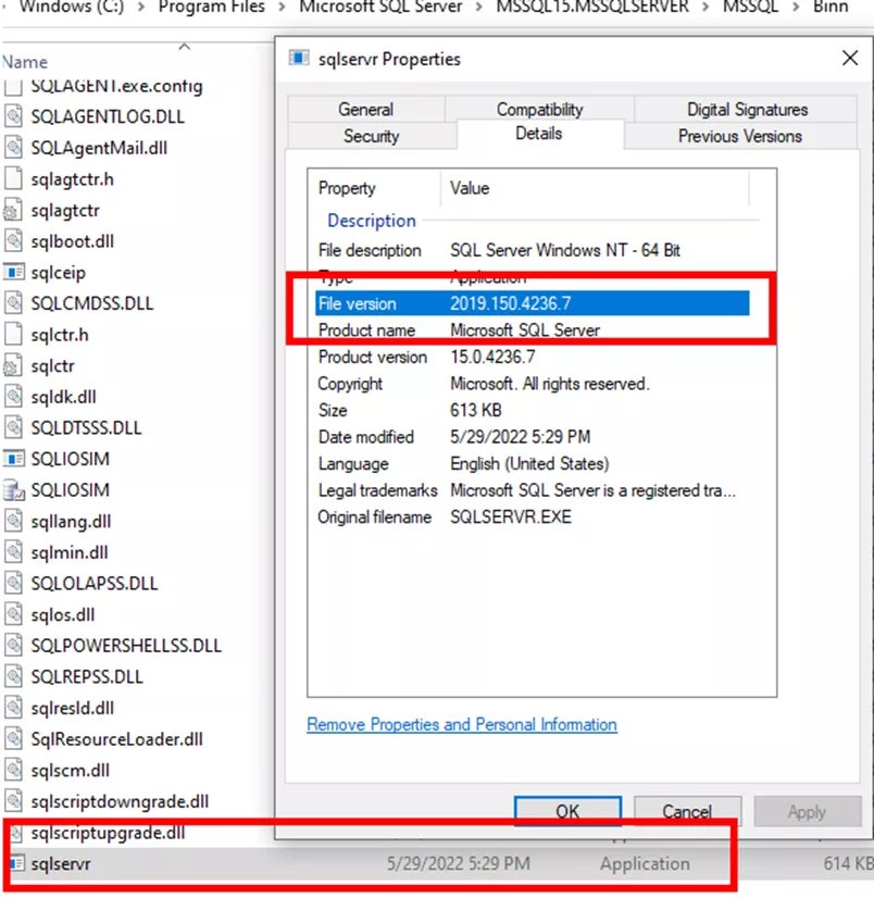 Проверьте версию файла SQL через проводник