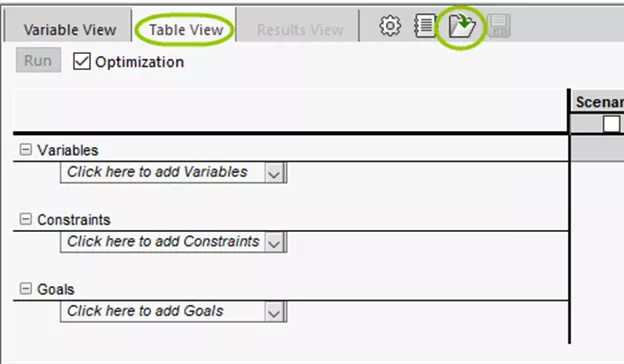 SOLIDWORKS Simulation Design Study Table View Tab