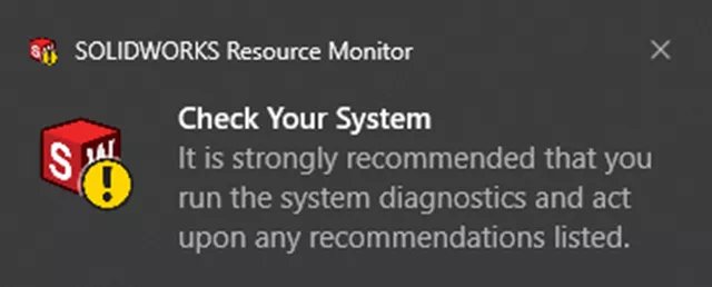 مراقب موارد SOLIDWORKS تحقق من رسالة النظام الخاصة بك