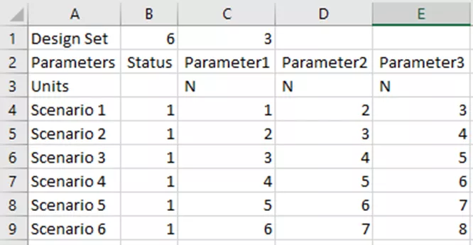 Example SOLIDWORKS Simulation Design Study .csv in Excel