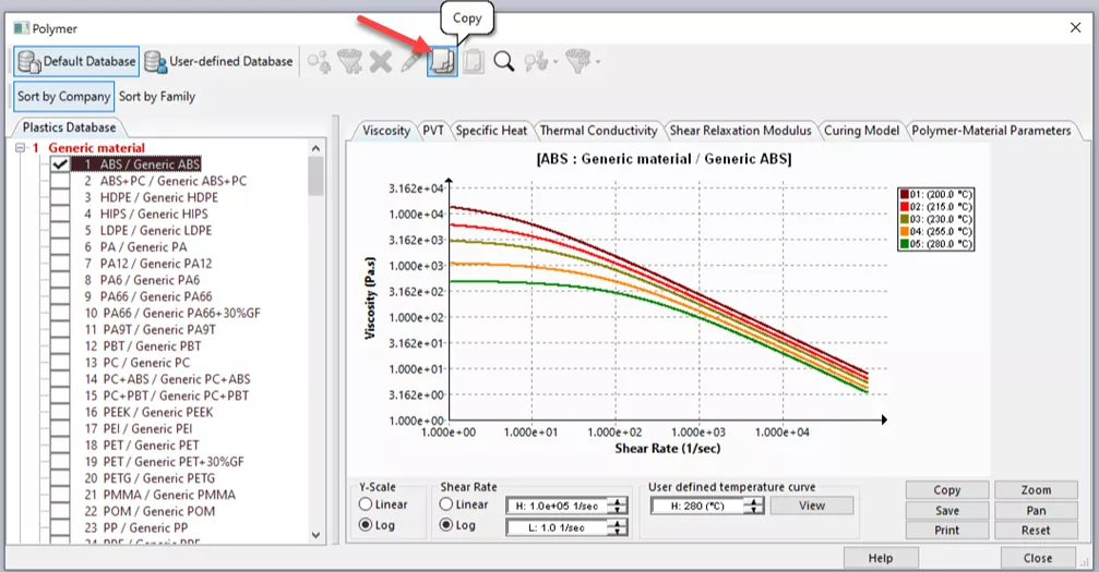 SOLIDWORKS قاعدة بيانات المواد البلاستيكية الافتراضية