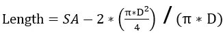 الطول = (مساحة السطح) – (2 * مساحة الوجه النهائية) / (المحيط) 