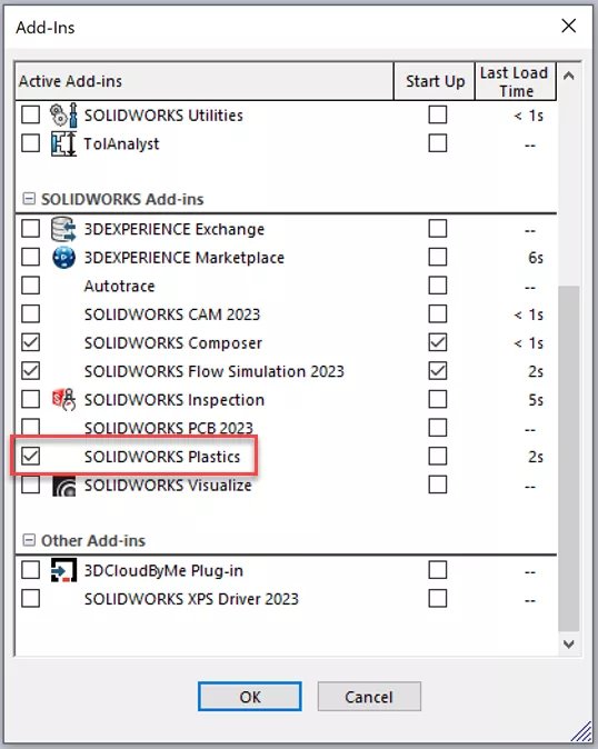 الوظيفة الإضافية SOLIDWORKS للبلاستيك