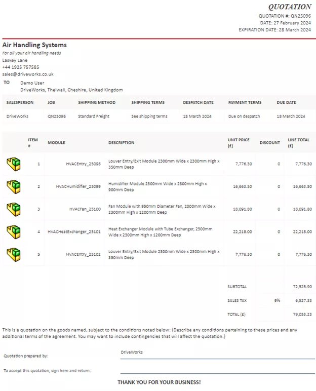 DriveWorks Configureert Prijsopgave Voorbeeld 