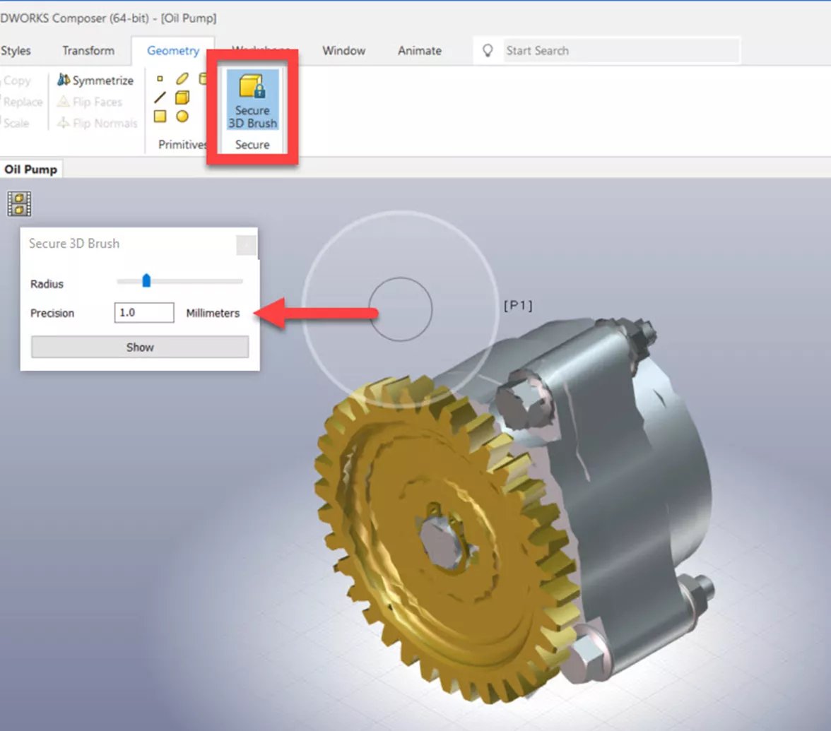 SOLIDWORKS Composer Dosyalarını Korumak İçin Seçilen Aktörlerin ve Unsurların Doğruluğunu Azaltın