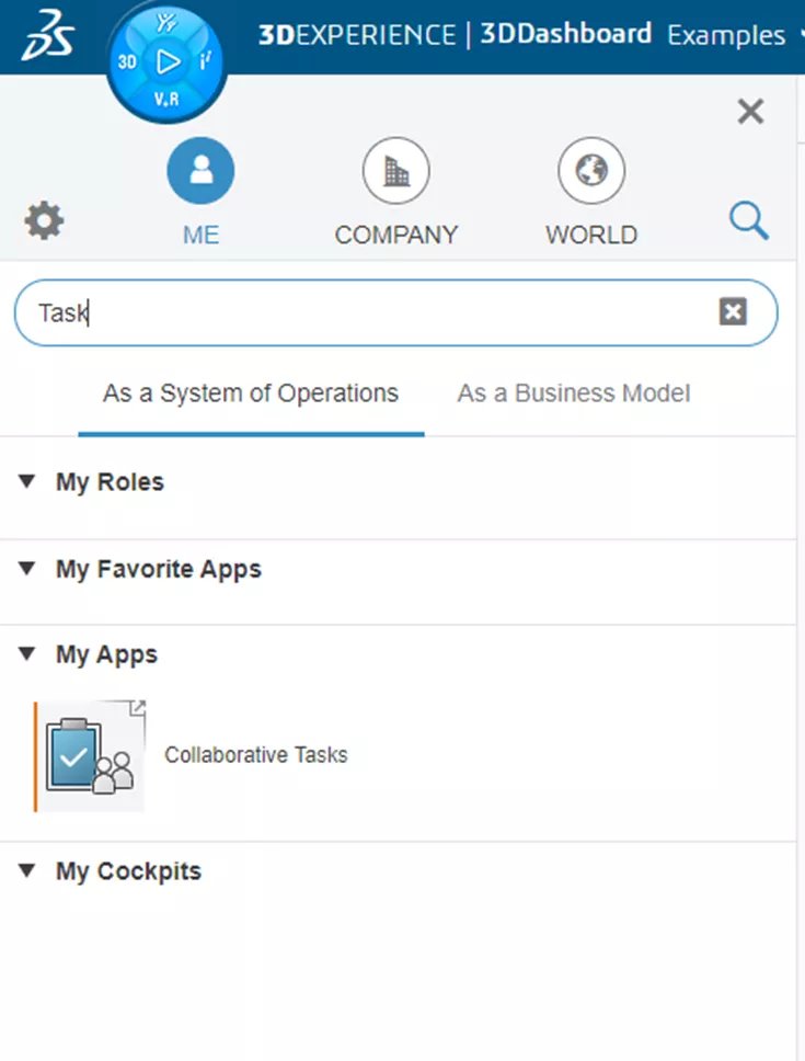 Поиск задач на информационной панели платформы 3DEXPERIENCE