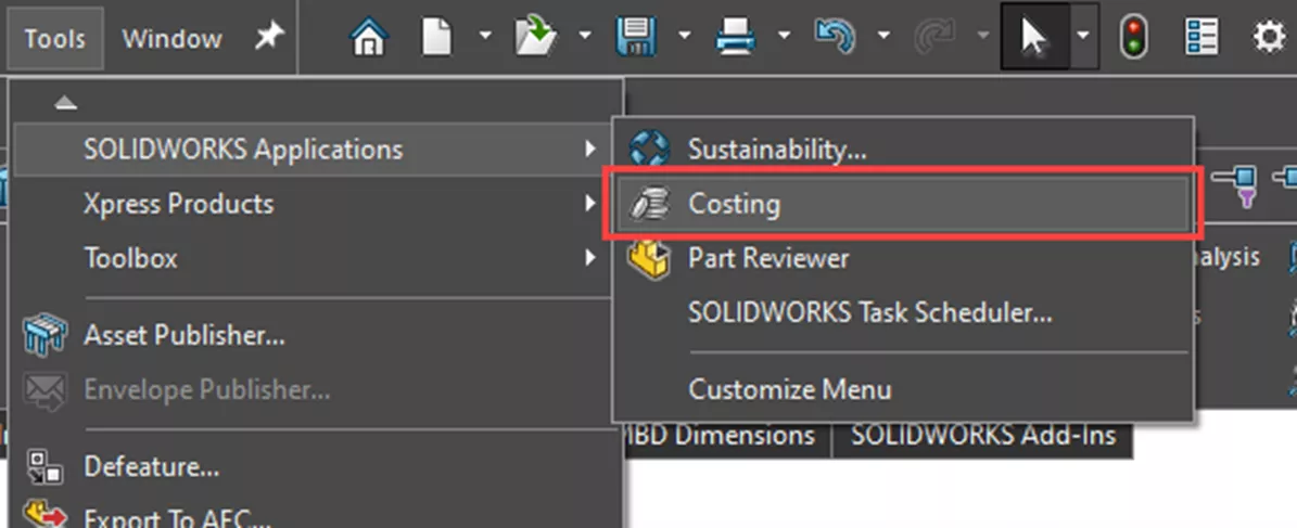 Toegang tot SOLIDWORKS Costing 