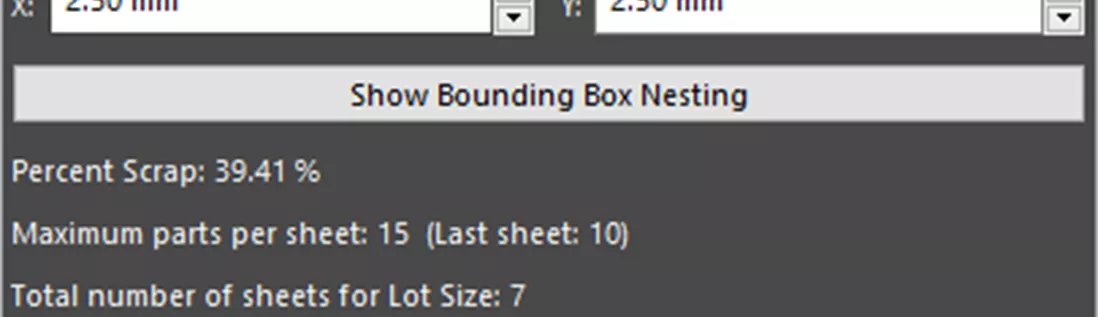 Bounding Box Nesting optie tonen in SOLIDWORKS Costing