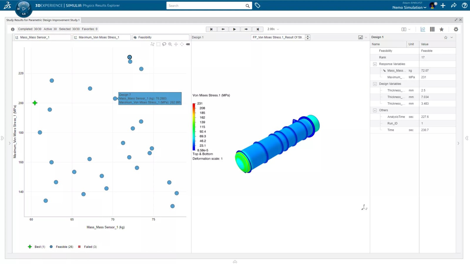 Een ontwerpstudie van 30 alternatieven met behulp van de optimalisatiemogelijkheden van de 3DEXPERIENCE STRUCTURAL FEA-oplossing