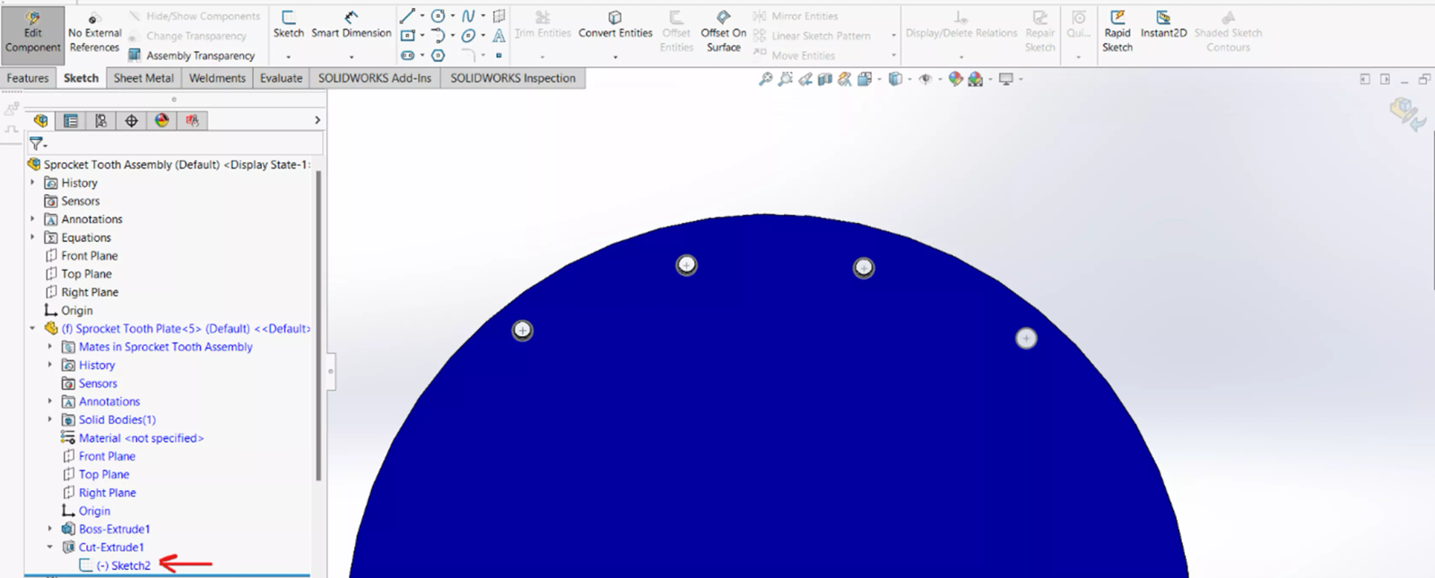 SOLIDWORKS Schets slimme componenten