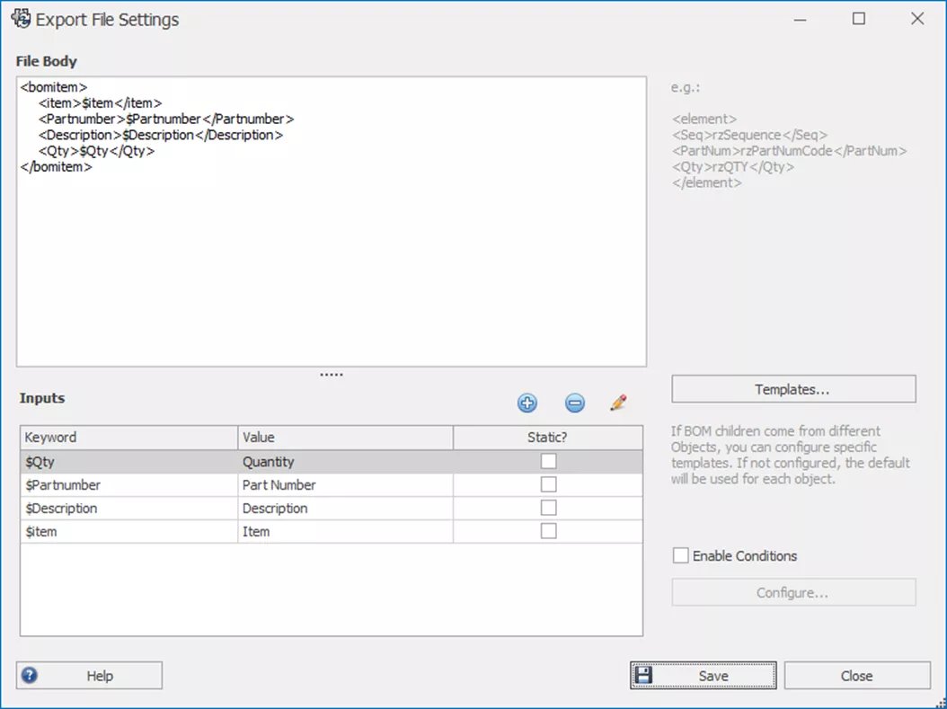 Export File Settings in SOLIDWORKS Manage