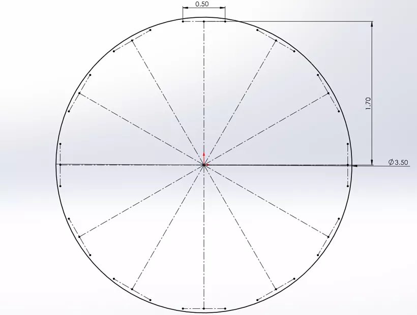 SOLIDWORKSでのダイヤル文字スケッチライン 