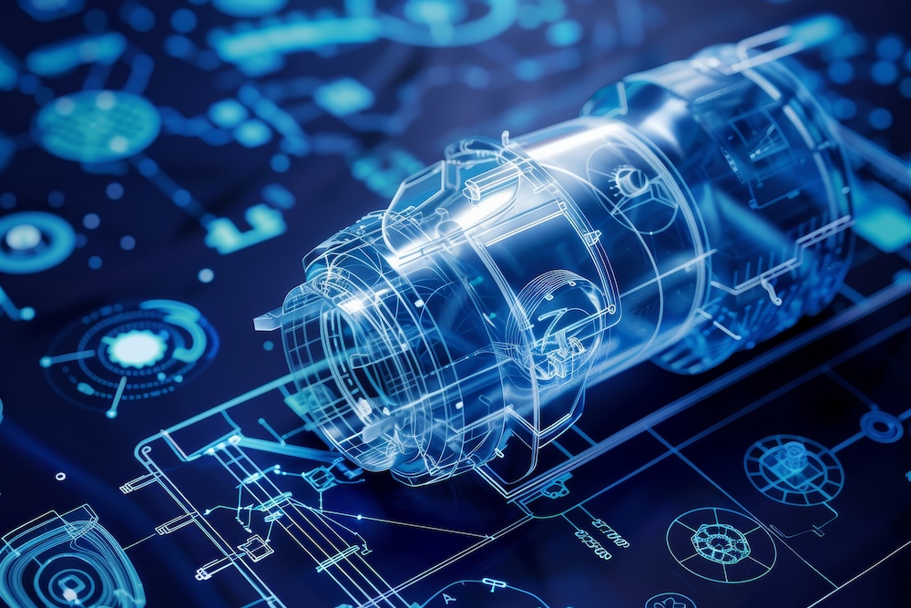 A 3D blueprint rendering of a sleek and innovative pro design 