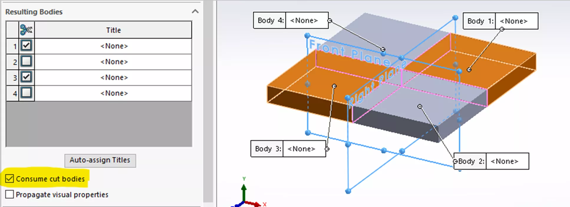 SOLIDWORKS Consume Cut Bodies