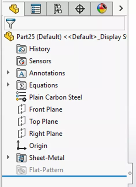 SOLIDWORKS Blecheigenschaften in der FeatureManager-Konstruktionsstruktur