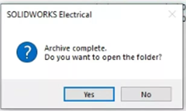 SOLIDWORKS Electrical 오픈 아카이브 위치 대화 상자 메시지
